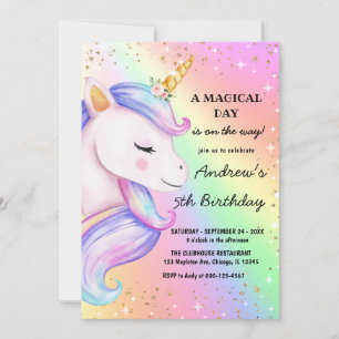 Convite para Festa de aniversário do Unicorn Rainb