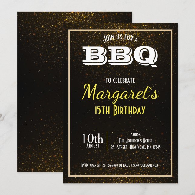 Convite para Festa de aniversário Elegante (Frente/Verso)