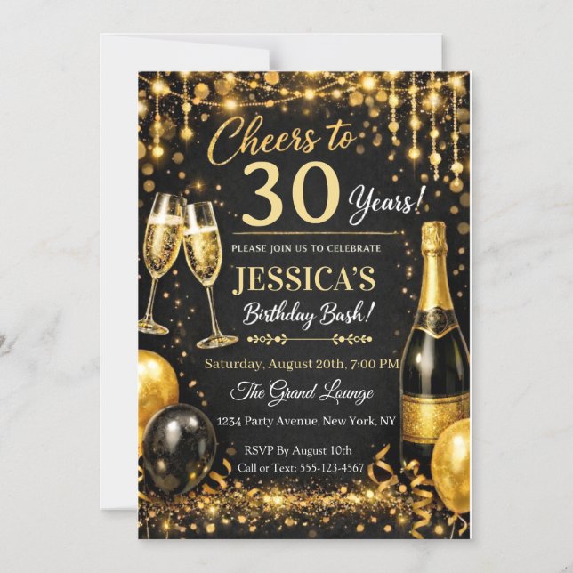 Convite para Festa de Aniversário Elegante - Perso (Frente)