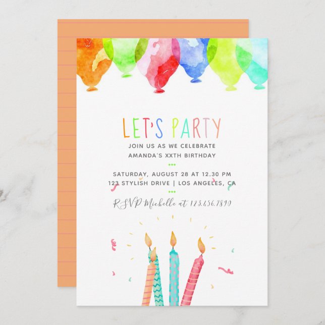 Convite para Festa de aniversário em Qualquer Idad (Frente/Verso)