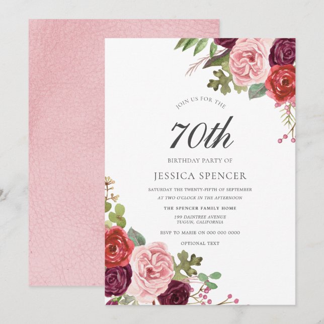 Convite para Festa de aniversário Floral de Blush  (Frente/Verso)