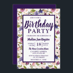 Convite para Festa de aniversário Floral Pêssego C<br><div class="desc">Festa de aniversário Floral Pêssego Púrpura Colorida Convite Adequado para ambos os sexos</div>