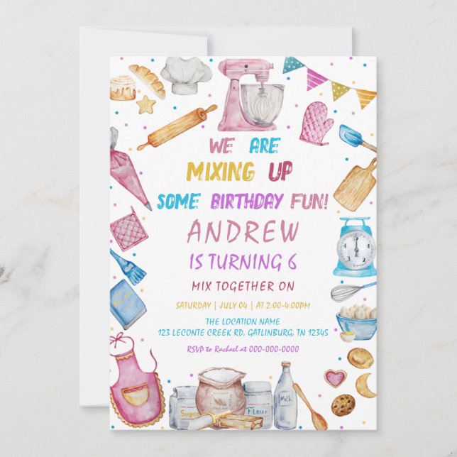 Convite para Festa de aniversário Girly Cozinhar (Frente)