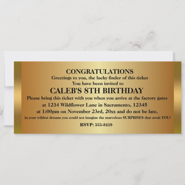 Convite para Festa de Aniversário GOLDEN TICKET (Frente)