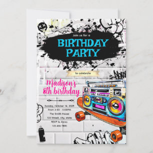 Convite para festa de aniversário Hiphop anos 80 9