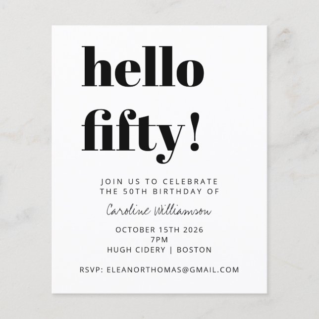 Convite para Festa de aniversário Moderna Preto do (Frente)