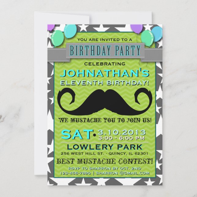 Convite para Festa de Aniversário Mustache Bash Ch (Frente)