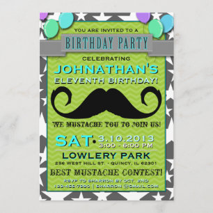 Convite para Festa de Aniversário Mustache Bash Ch