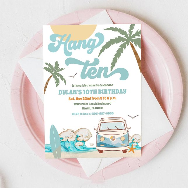 Convite para Festa de Aniversário na Praia de Surf (Criador carregado)