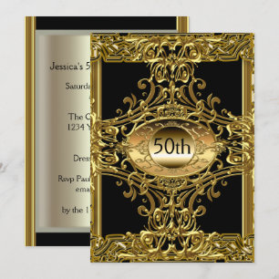 convite para festa de aniversário preto dourado de