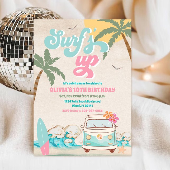 Convite para Festa de Aniversário Surf's Up na Pra (Criador carregado)