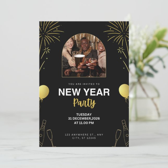 Convite para Festa de Ano Novo (Em pé/Frente)