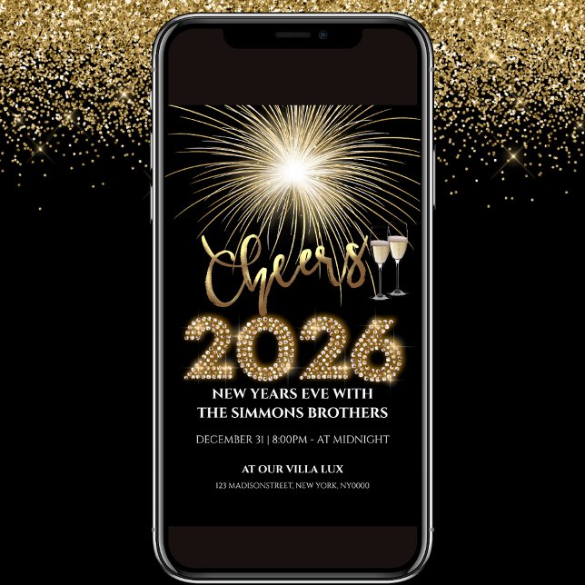 Convite para Festa de Ano Novo 2026 Cheers (Criador carregado)