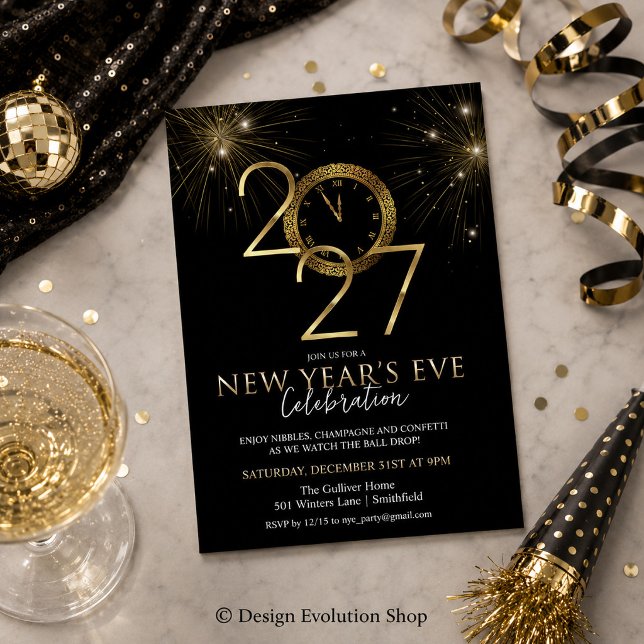 Convite para Festa de Ano Novo 2027 (Criador carregado)