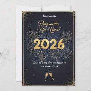 Convite para Festa de Ano Novo – Meia-Noite Dourad