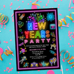 Convite para Festa de Ano Novo Neon