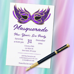 Convite para Festa de Ano Novo Purple Masquerade