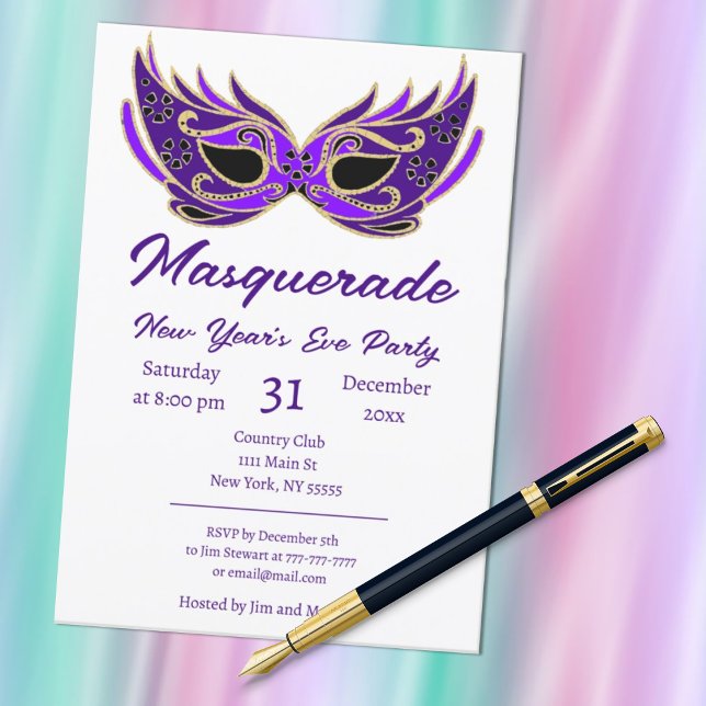 Convite para Festa de Ano Novo Purple Masquerade (Criador carregado)