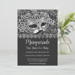 Convite para Festa de Ano Novo Silver Masquerade