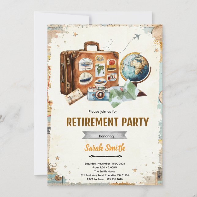 Convite para festa de aposentadoria viagem (Frente)
