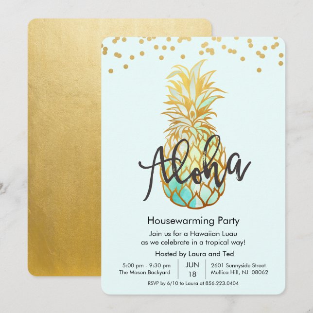 Convite para Festa de Aquecimento Aloha Luau (Frente/Verso)
