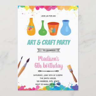 convite para festa de arte de pintura em cerâmica