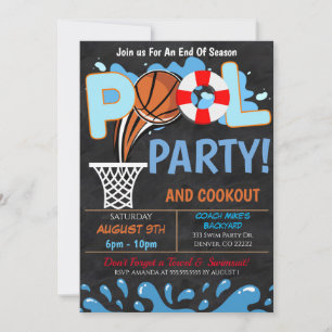 Convite para Festa de Basquete na Piscina de Verão