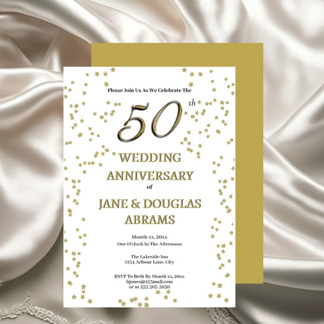 Convite para Festa de Bodas de Ouro 50 Anos (Golden 50th Wedding Anniversary Party Invitation)