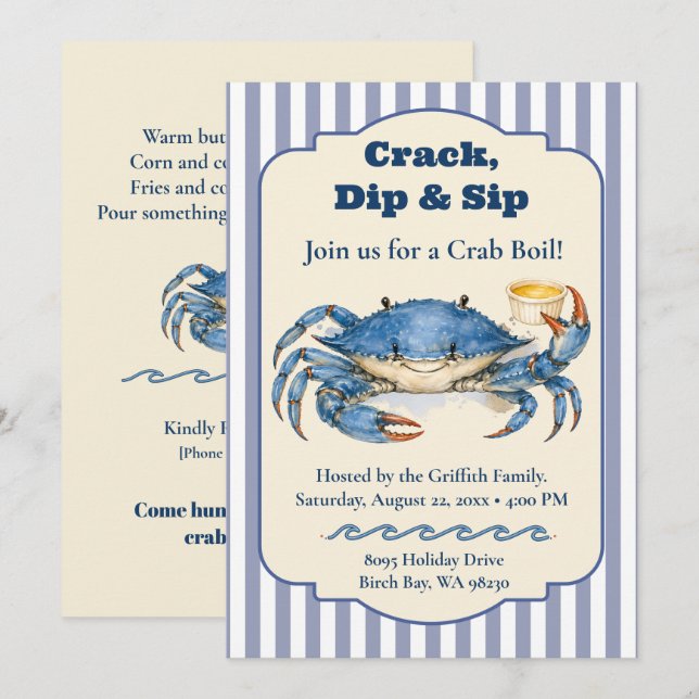 Convite para Festa de Boil de Caranguejo Azul Crac (Frente/Verso)