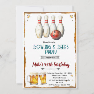 Convite para festa de boliche e cerveja