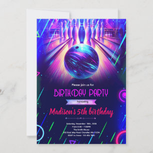Convite para festa de boliche e karaokê neon Glow
