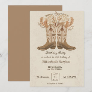 Convite para festa de Botas de Cowboy Boho