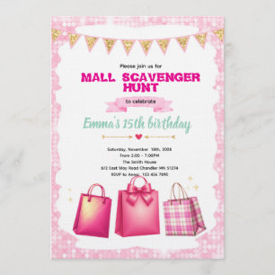 Convite para festa de caça-tesouro no shopping