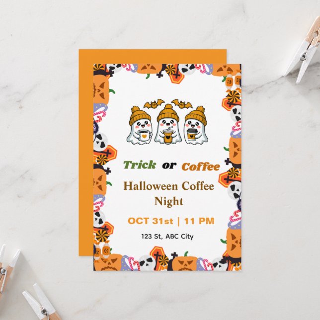 Convite para Festa de Café de Halloween (Frente/Verso In Situ)