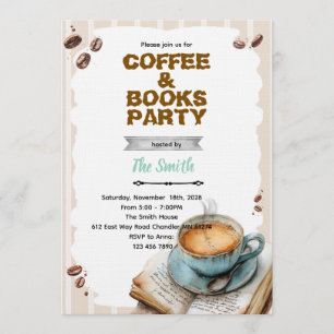 Convite para festa de café e livro