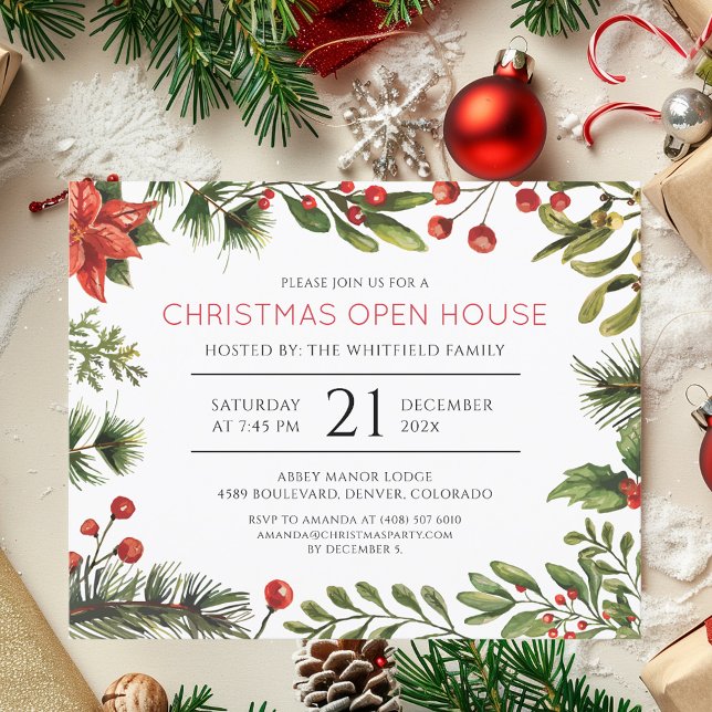 Convite para Festa de Casa Aberta de Férias de Nat (Christmas Holiday Open House Party Invitation)