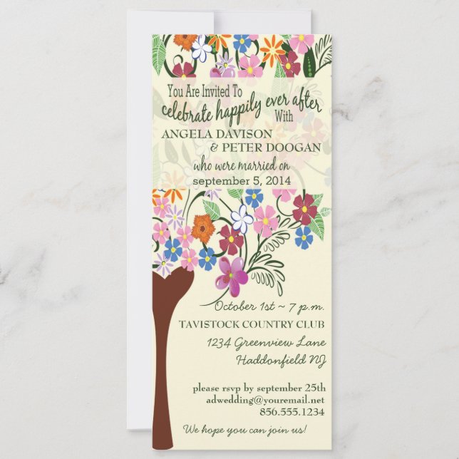 Convite para Festa de casamento de Árvore Floral W (Frente)