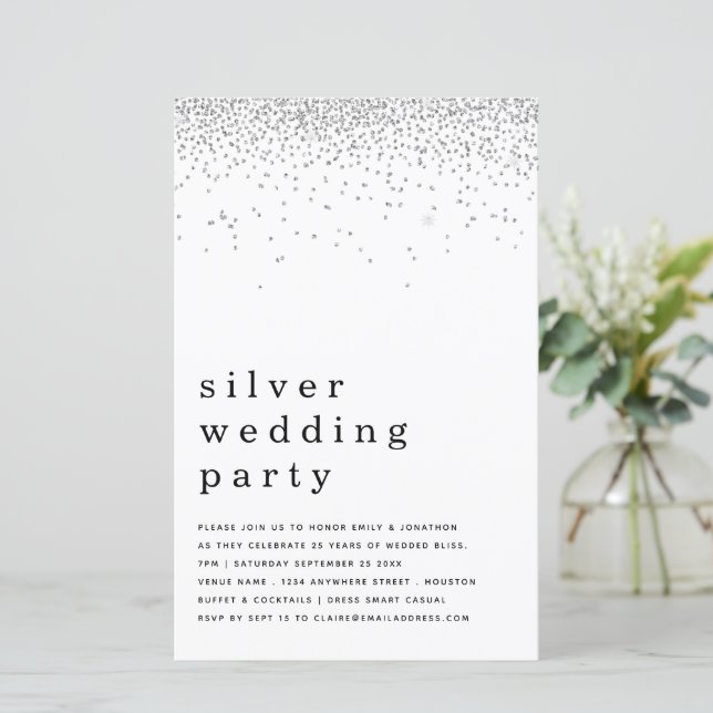 Convite para Festa de casamento Silver Glitter de  (Em pé/Frente)