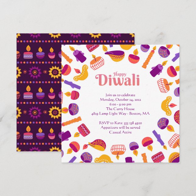 Convite para Festa de Celebração do Diwali (Frente/Verso)