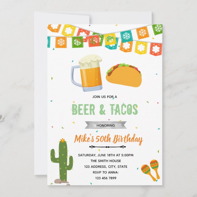Convite para festa de cerveja e tacos (Frente)