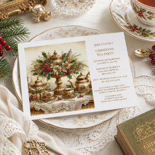 Convite para Festa de Chá de Natal Vintage Elegant