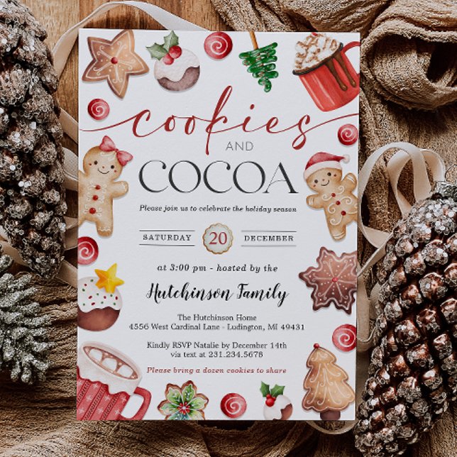 Convite para Festa de Chocolate Quente - Biscoitos (Hot Cocoa Party Invitation - Cookies and Cocoa)