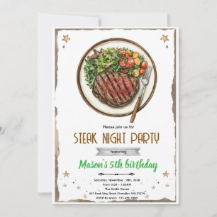 Convite para festa de churrasco à noite com bife