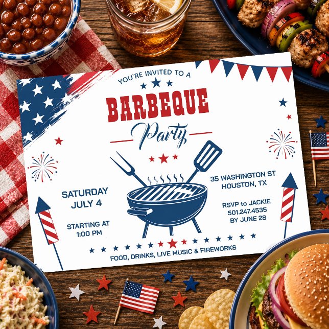 Convite para Festa de Churrasco de 4 de Julho (Criador carregado)