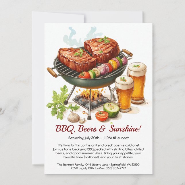 Convite para Festa de Churrasco de Verão e Cerveja (Frente)