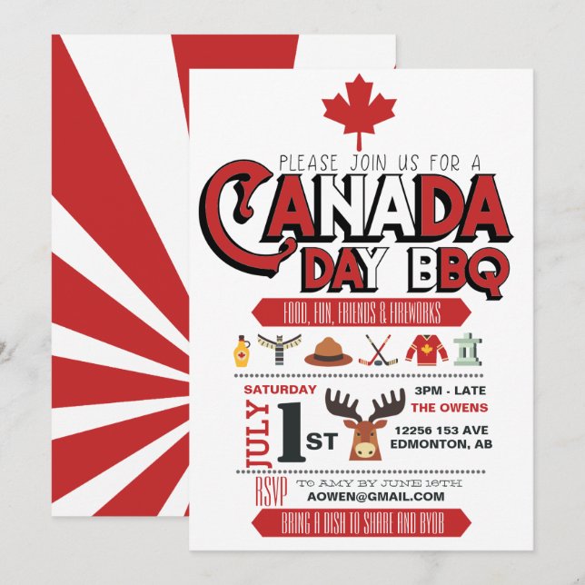 Convite para Festa de Churrasco do Dia do Canadá (Frente/Verso)