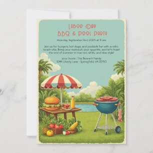 Convite para Festa de Churrasco e Piscina no Dia d