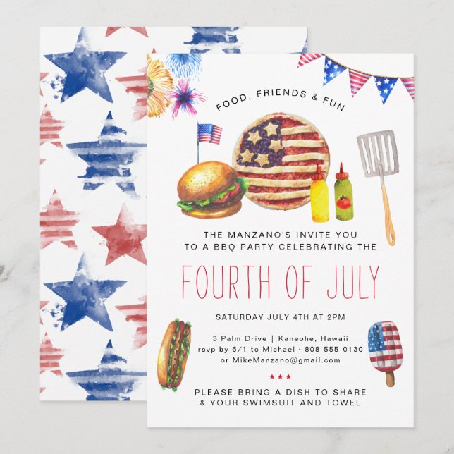 Convite para Festa de Churrasco Patriótica de 4 de (Frente/Verso)
