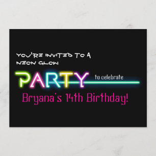 Convite para Festa de Clube Rave Luzes Neon de Bri
