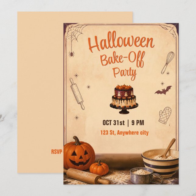Convite para Festa de Concurso de Bolos de Hallowe (Frente/Verso)